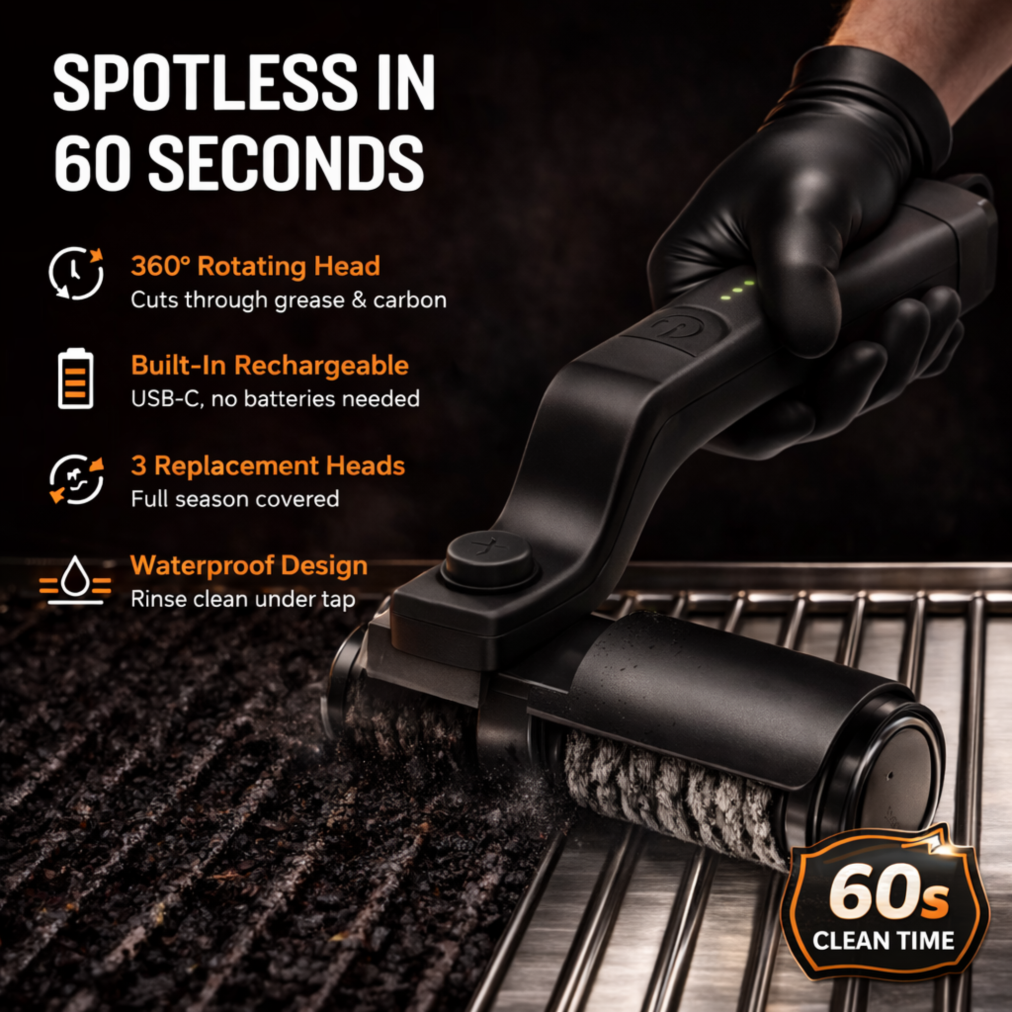 SCORCH Electric Grill Brush — Cordless, Rechargeable, Wire-Free
